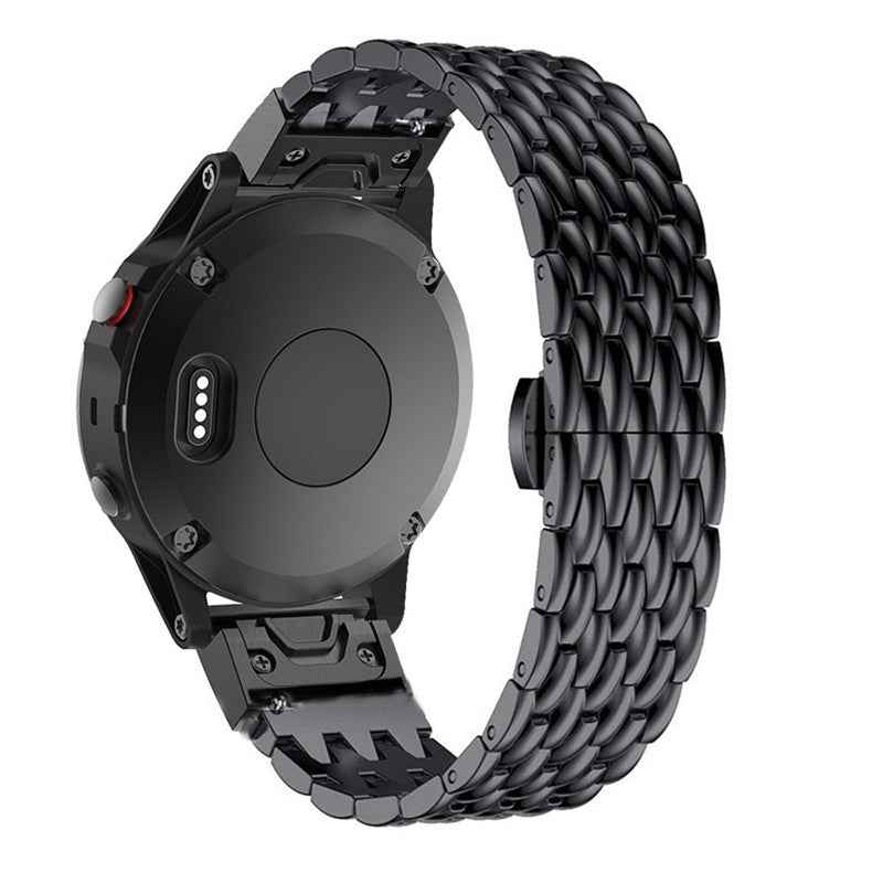 Stainless Steel Bracelet Dragon Vein Woven Watch Band with Buckle for Garmin Fenix 5X 26mm - Black
