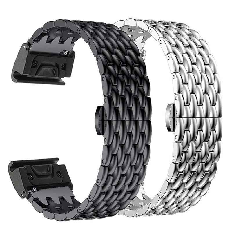 Stainless Steel Bracelet Dragon Vein Woven Watch Band with Buckle for Garmin Fenix 5X 26mm - Black