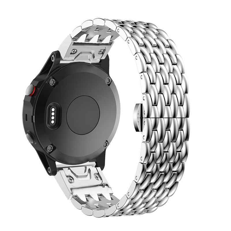 Stainless Steel Bracelet Dragon Vein Woven Watch Band with Buckle for Garmin Fenix 5X 26mm - Silver
