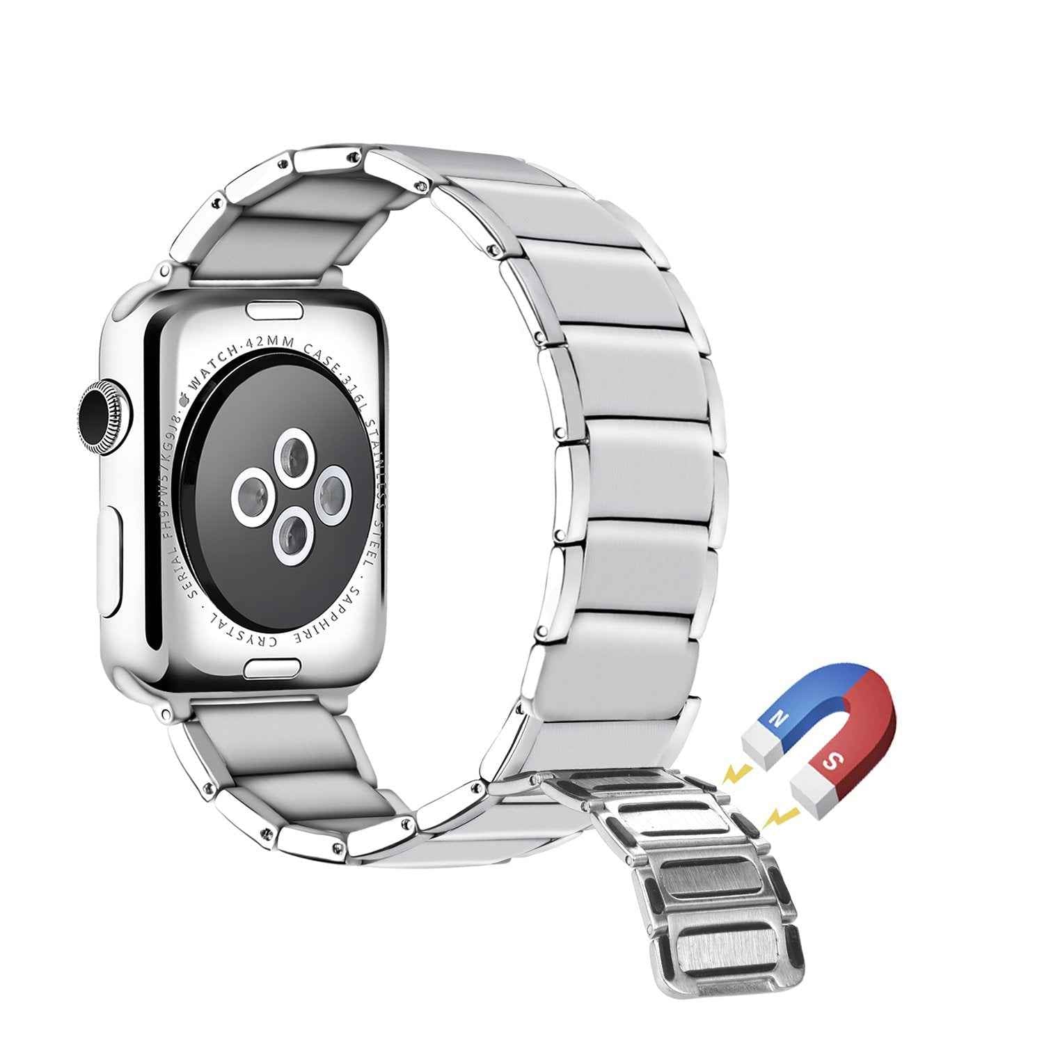 Magnetic Stainless Steel Watch Band for Apple Watch Series 8 7 41mm / Series 6 SE / SE(2022) 5 4 40mm / Series 3 2 1 38mm - Silver