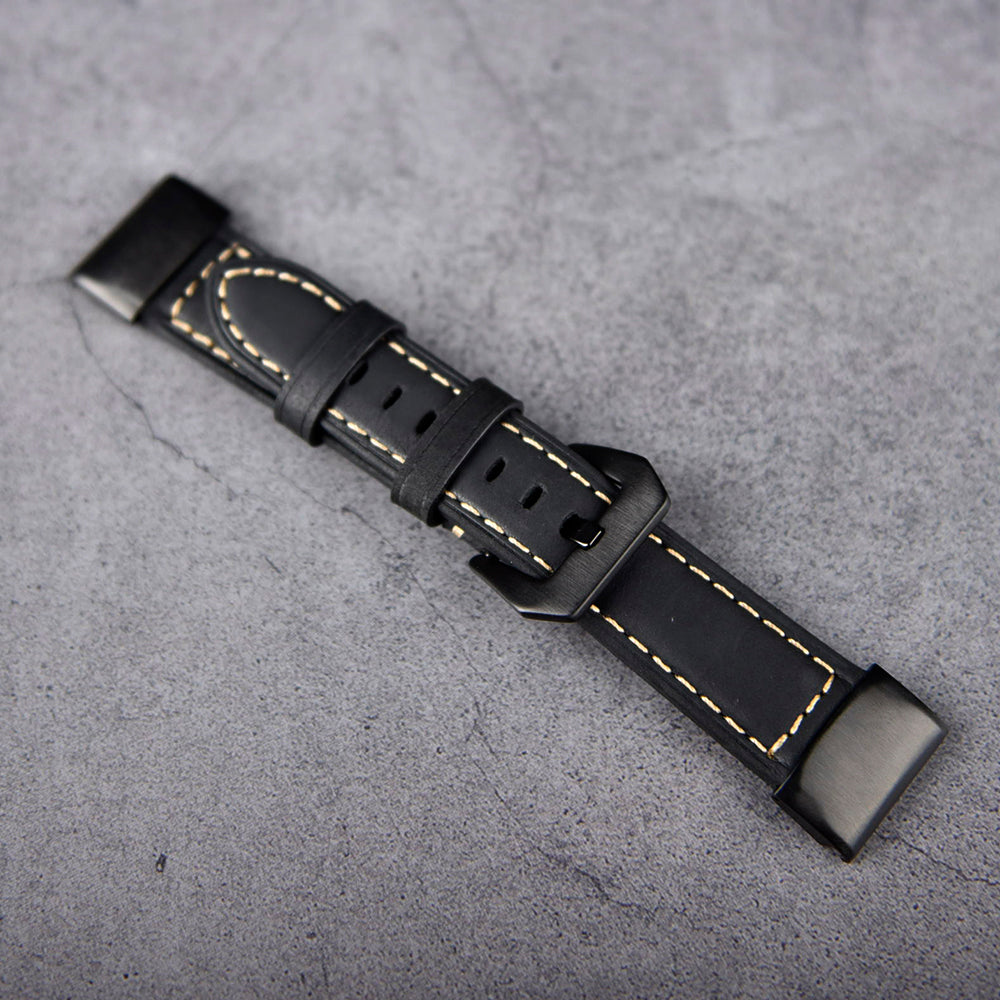 For Garmin Fenix 5X Genuine Leather Watch Band Adjustable Wrist Strap Replacement - Black - UNIQBUY