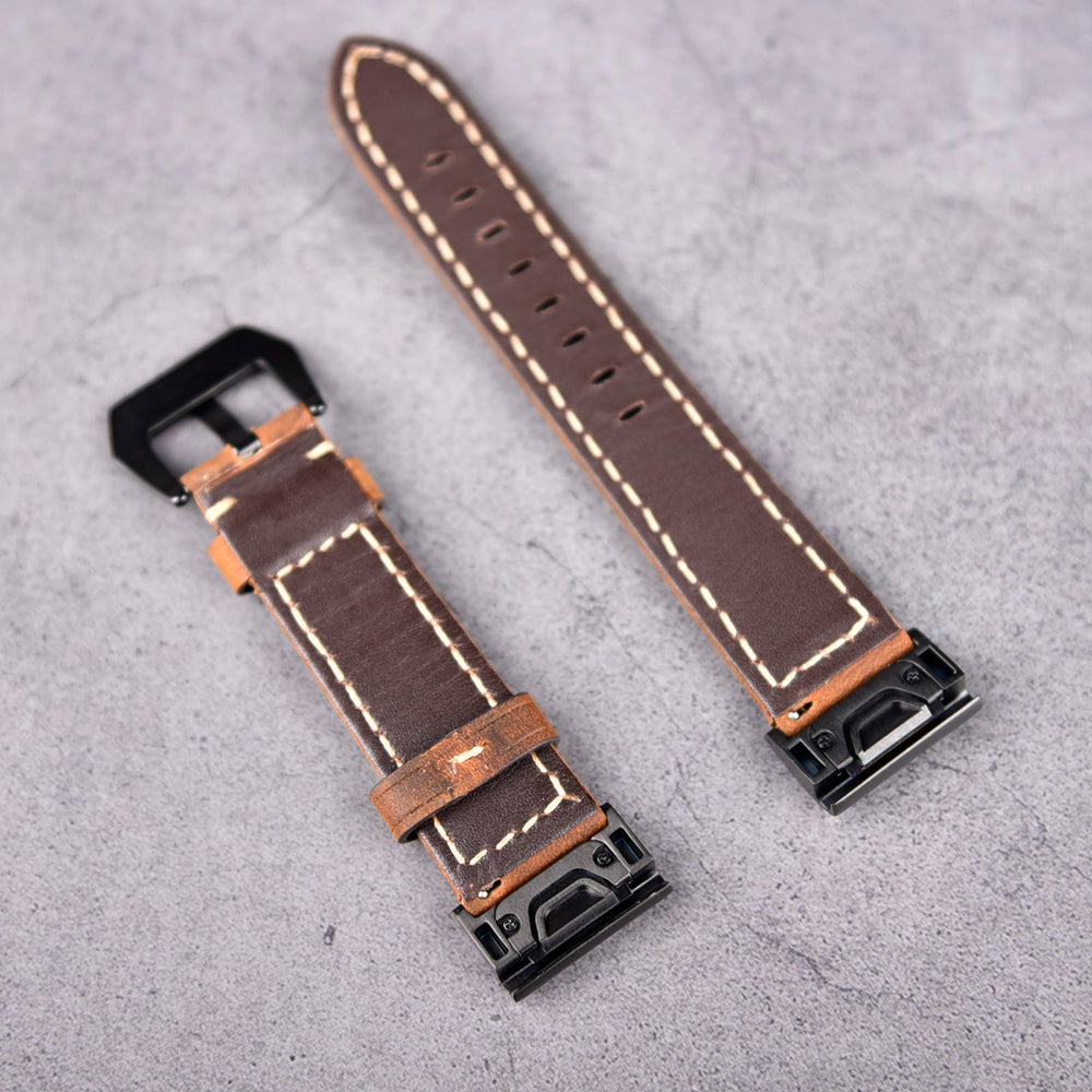 For Garmin Fenix 5X Genuine Leather Watch Band Adjustable Wrist Strap Replacement - Dark Brown - UNIQBUY