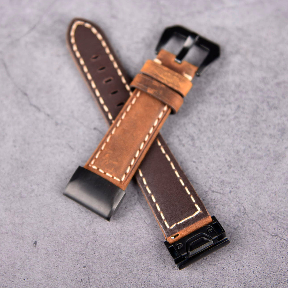 For Garmin Fenix 5X Genuine Leather Watch Band Adjustable Wrist Strap Replacement - Dark Brown - UNIQBUY