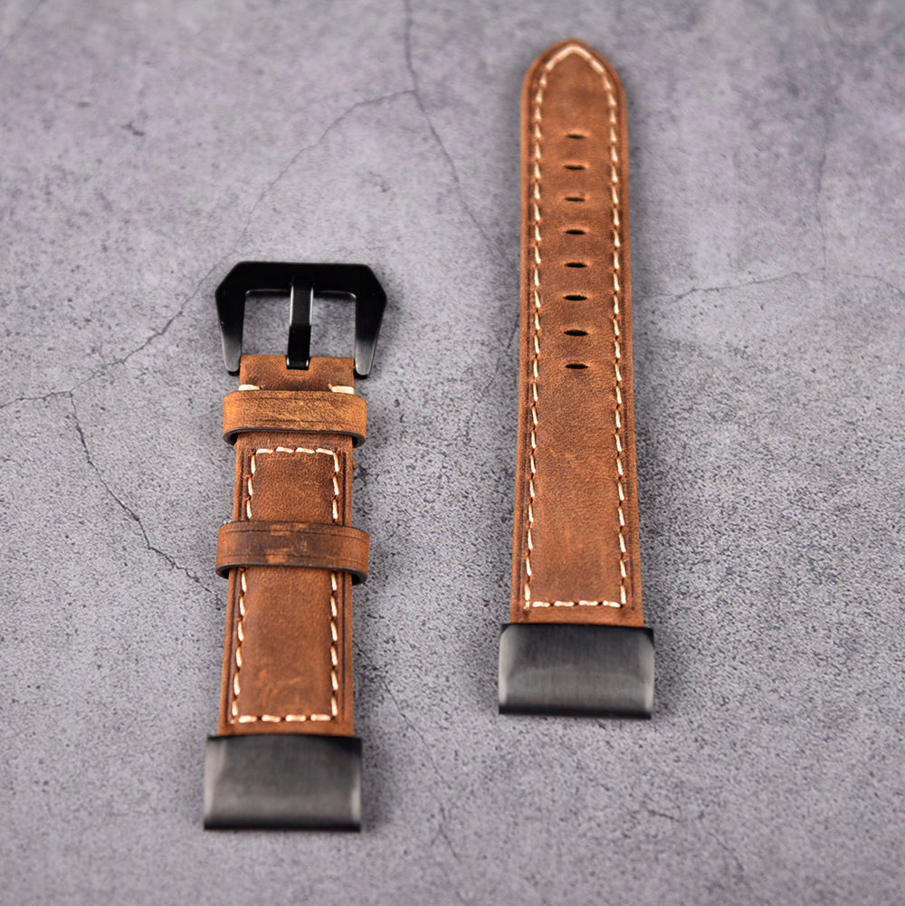For Garmin Fenix 5X Genuine Leather Watch Band Adjustable Wrist Strap Replacement - Dark Brown - UNIQBUY