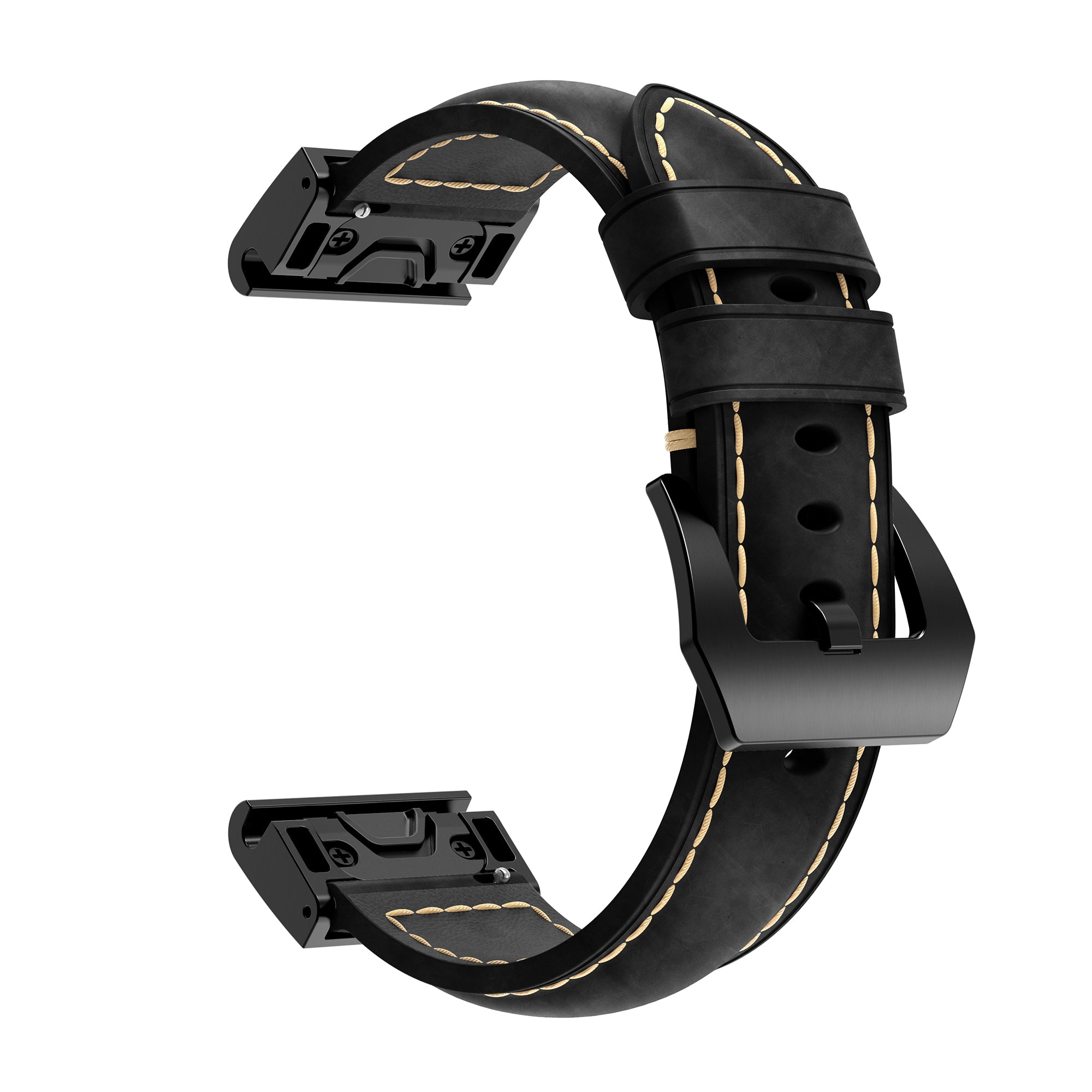 For Garmin Fenix 5 Genuine Leather Watch Band Crazy Horse Texture Replacement Strap - Black - UNIQBUY