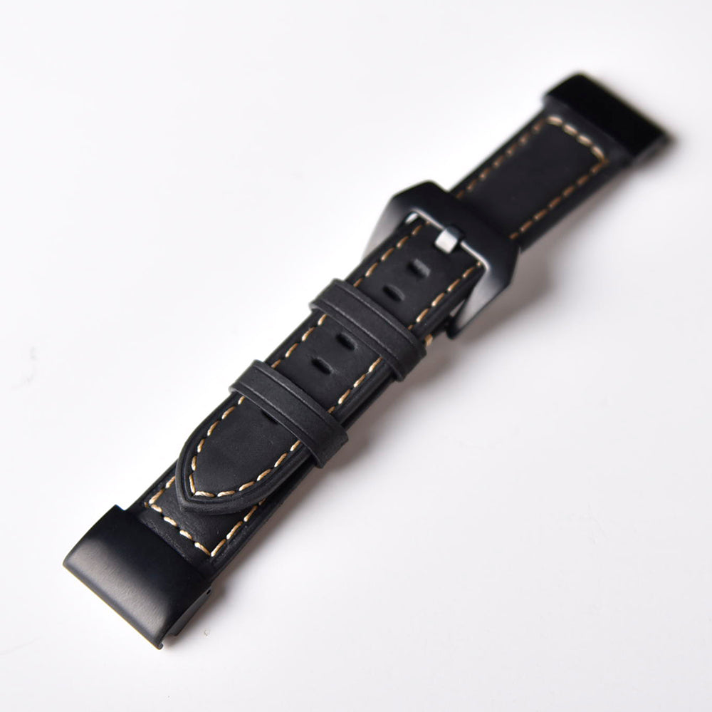 For Garmin Fenix 5 Genuine Leather Watch Band Crazy Horse Texture Replacement Strap - Black - UNIQBUY