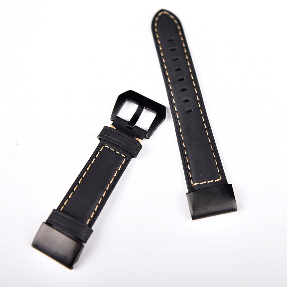 For Garmin Fenix 5 Genuine Leather Watch Band Crazy Horse Texture Replacement Strap - Black - UNIQBUY