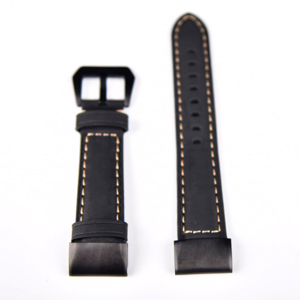 For Garmin Fenix 5 Genuine Leather Watch Band Crazy Horse Texture Replacement Strap - Black - UNIQBUY