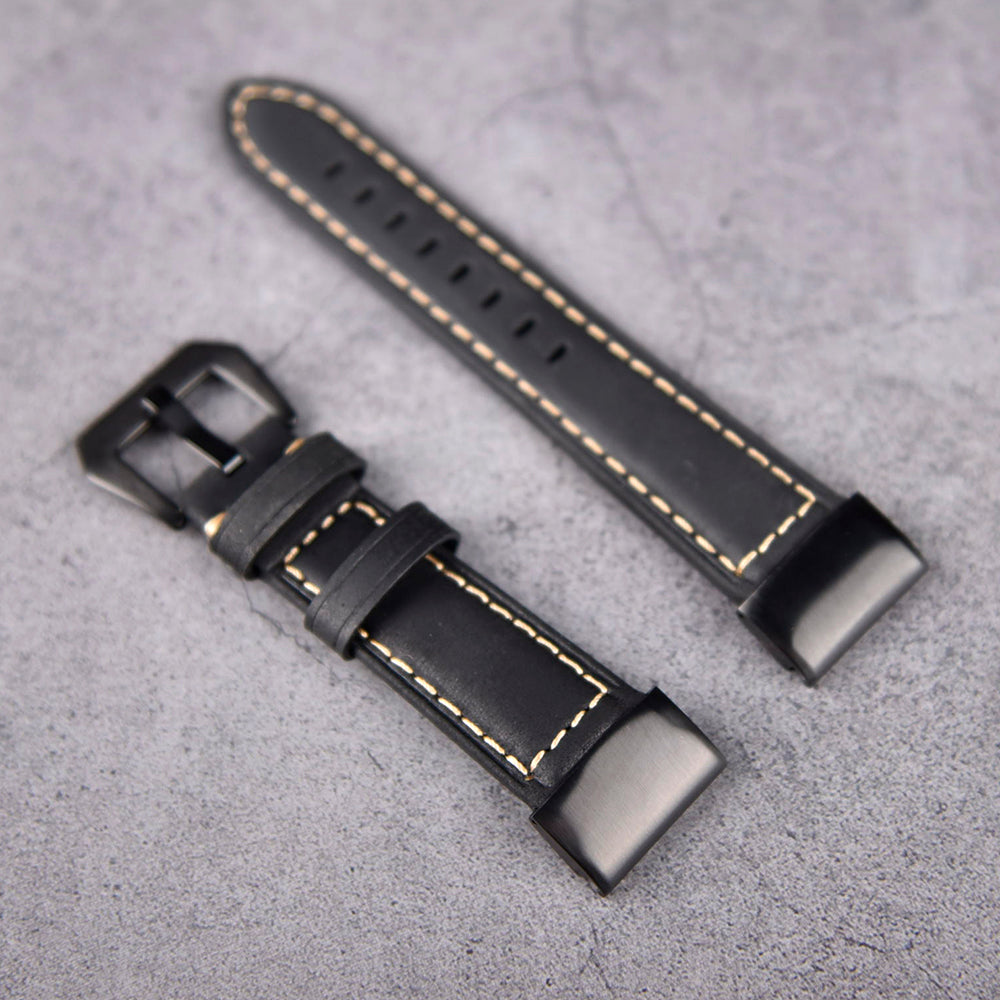 For Garmin Fenix 5 Genuine Leather Watch Band Crazy Horse Texture Replacement Strap - Black - UNIQBUY