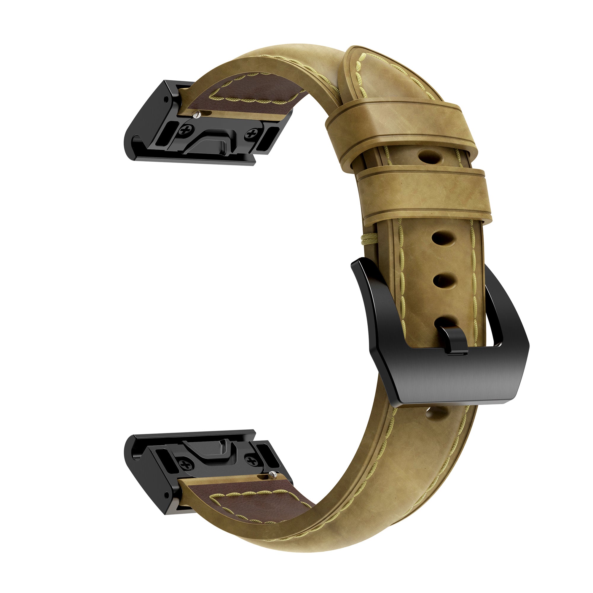 For Garmin Fenix 5 Genuine Leather Watch Band Crazy Horse Texture Replacement Strap - Light Brown - UNIQBUY