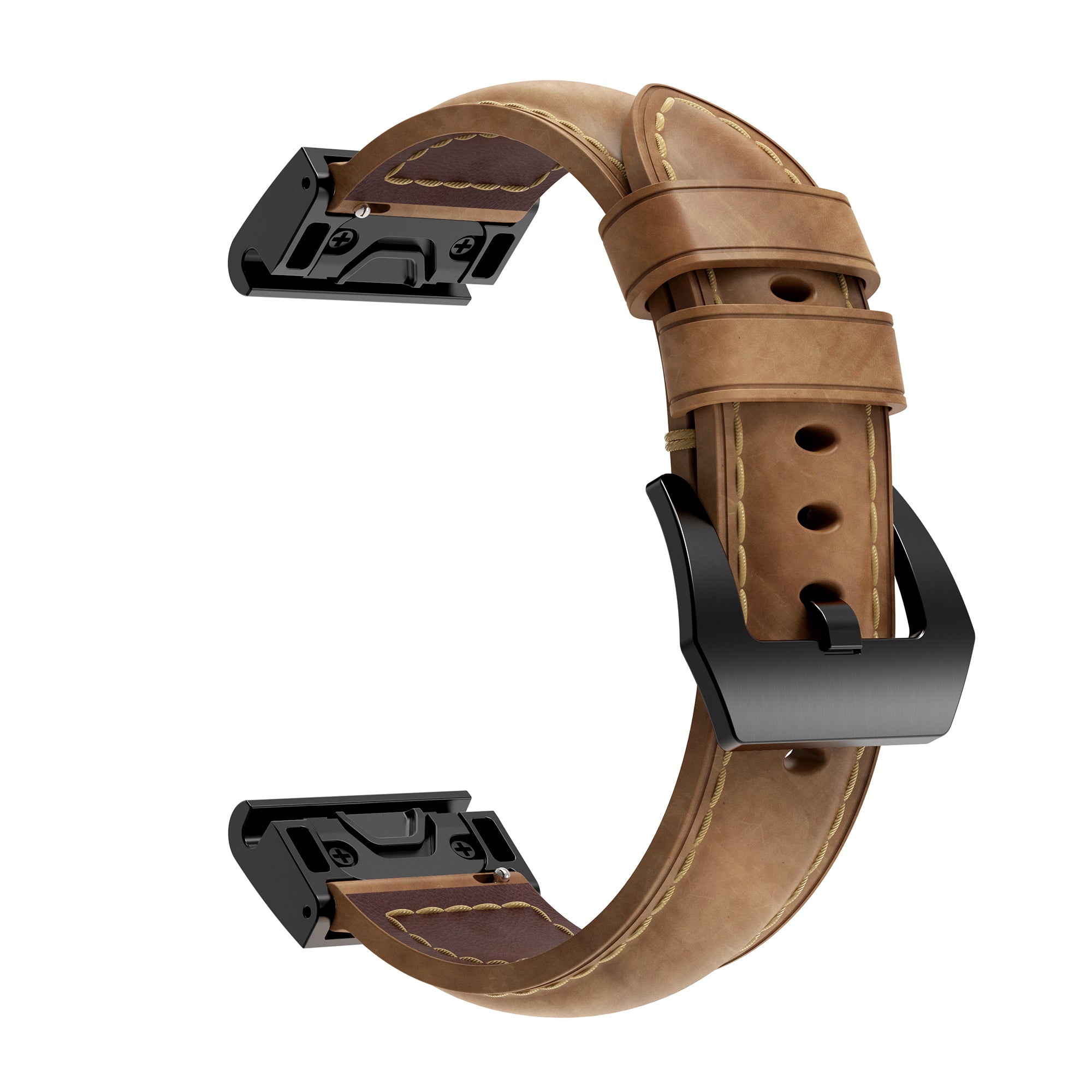 For Garmin Fenix 5S Genuine Leather Watch Strap Crazy Horse Texture Replacement Band - Light Brown - UNIQBUY