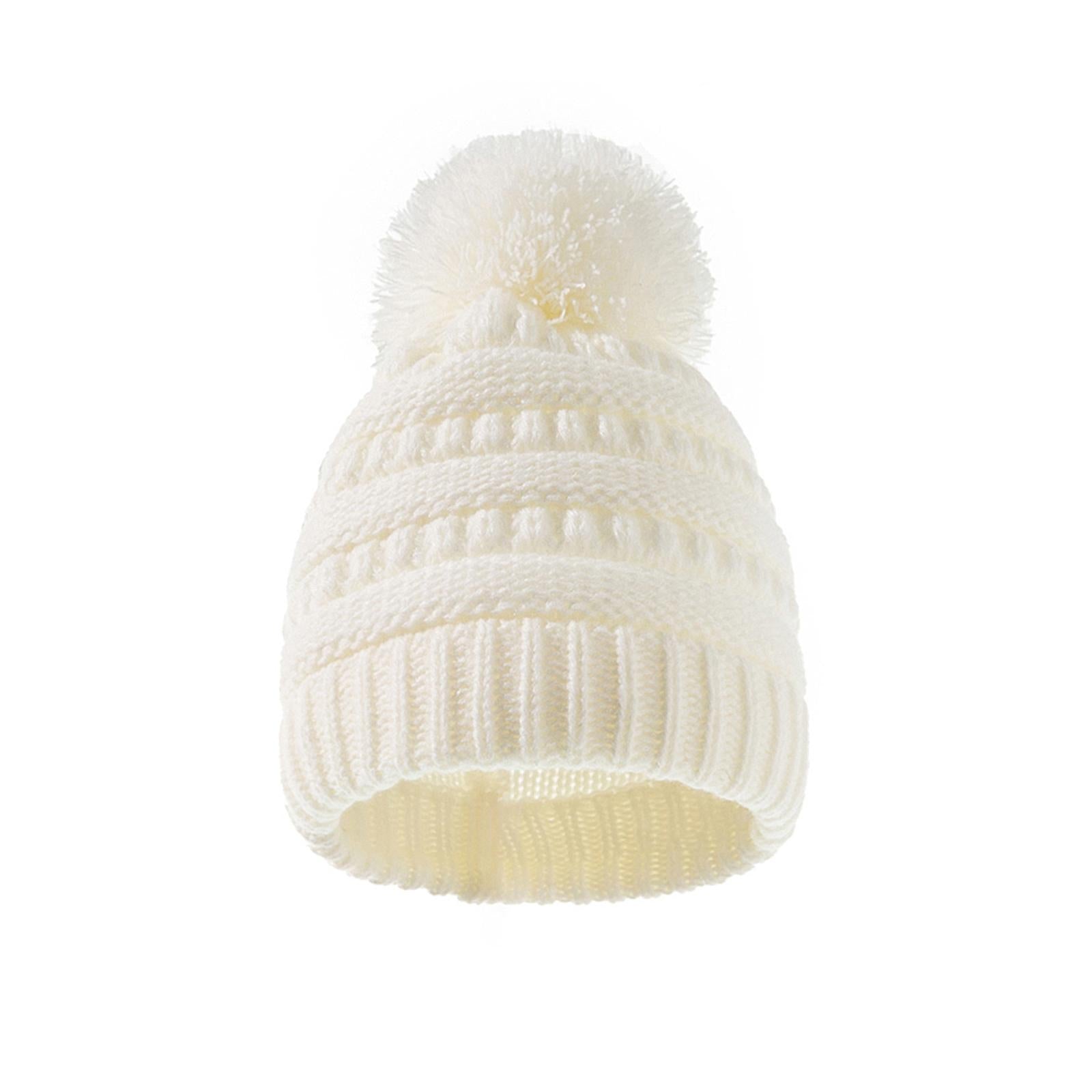 2Pcs Baby Winter Warm Hat Kids Knit Beanie Scarf Set Windproof White Hat