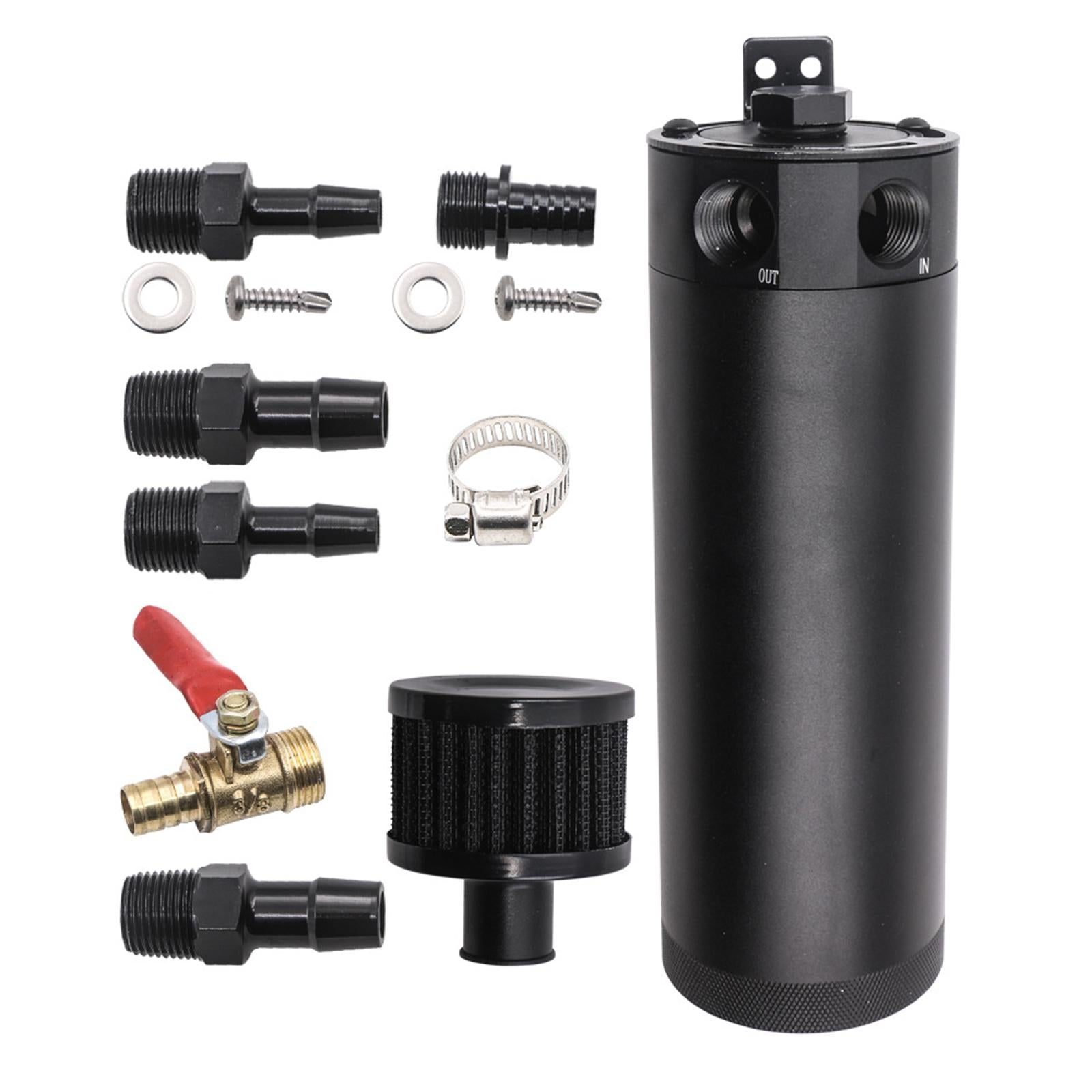 13Pcs Universal Oil Catch Can Kit 2 Port Black Reservoir Breather Filter