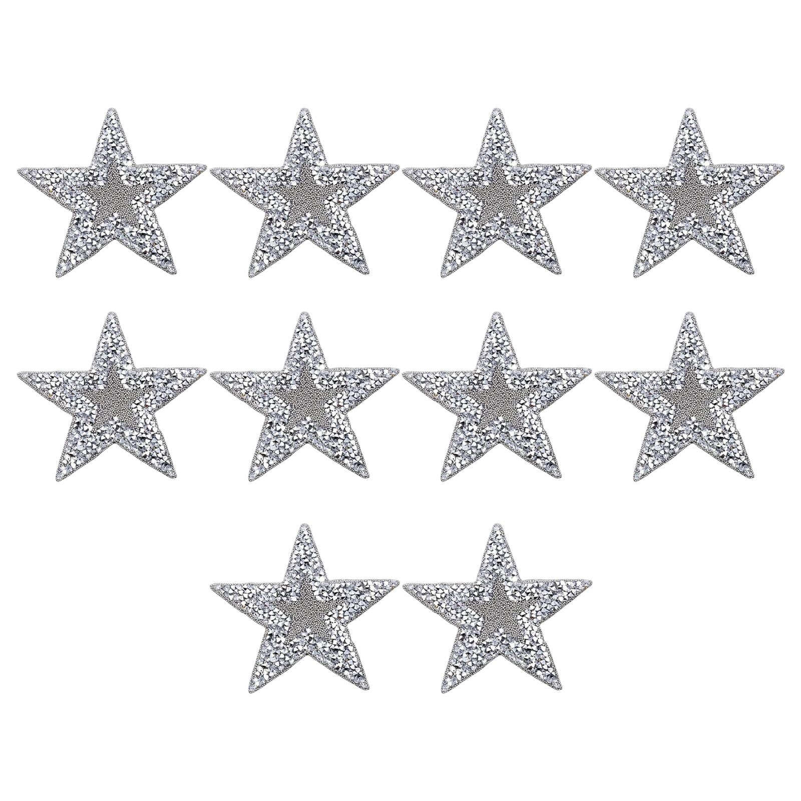 10x Rhinestone Star Patches Appliques Repair Sewing Accessories Silver