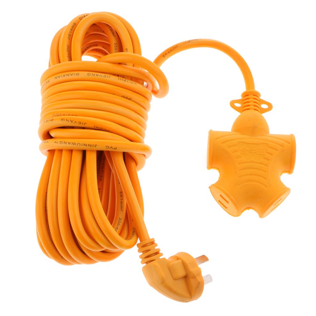 4 Plug Grounded Outlet Extender Surge Protector Grounded Adapter+10m Wire