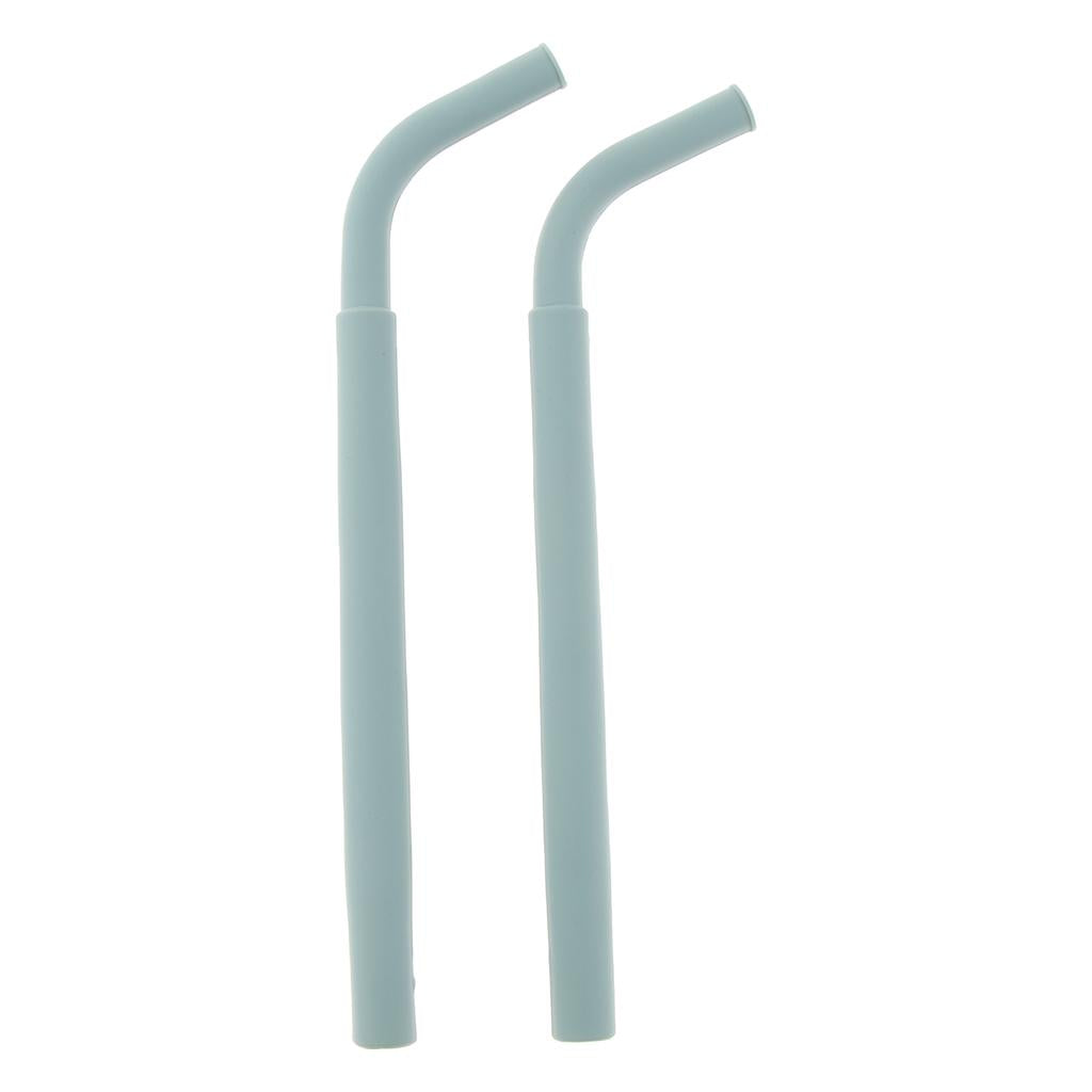 2pcs Silicone Flexible Reusable Straight Bendy Drinking Straws Gray