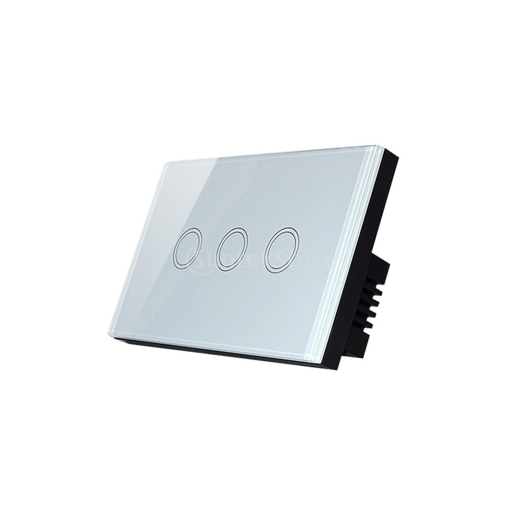 1 Way Wall Touch Panel Light Switch Crystal Glass Panel 120V 3 Gang - White