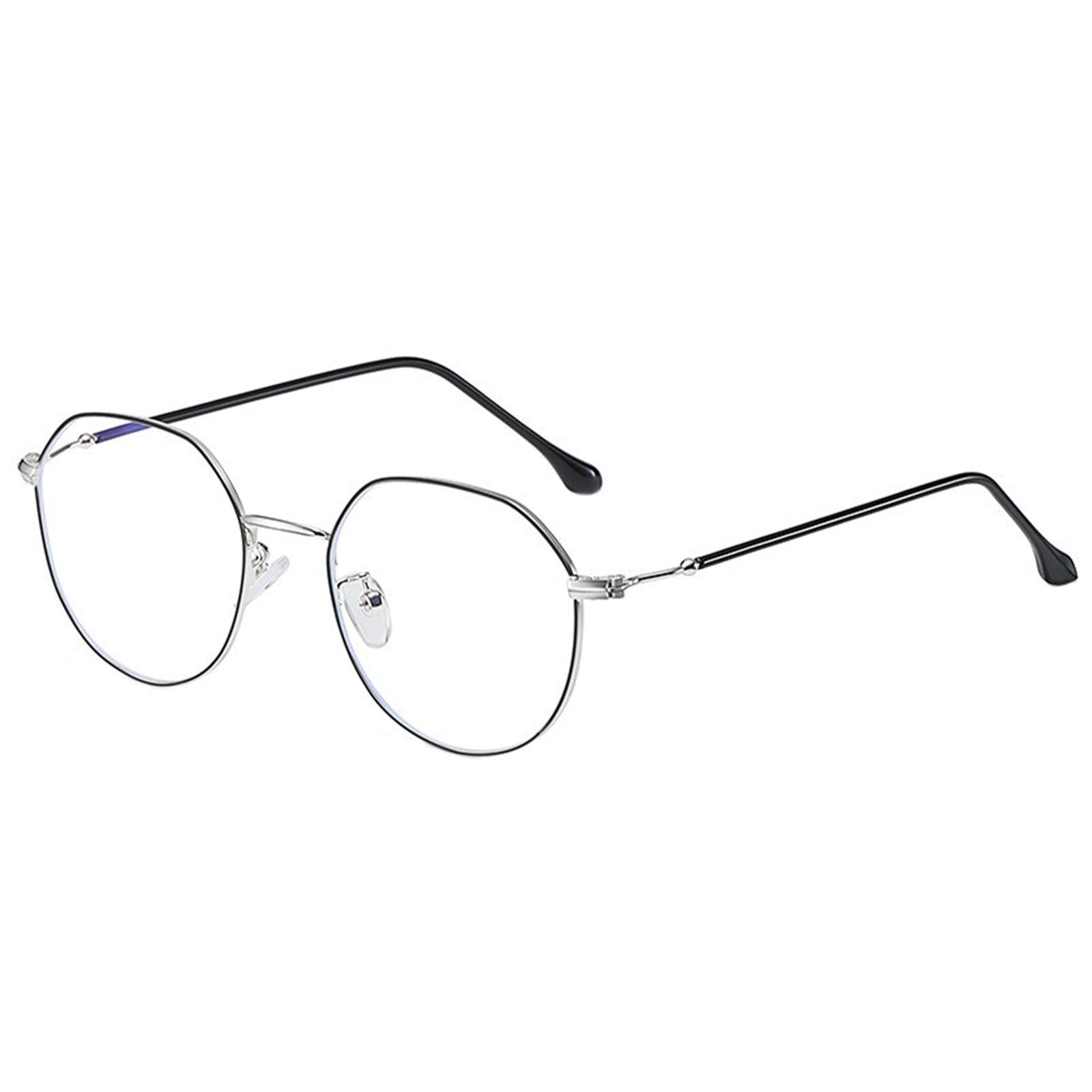 Irregular Glasses Clear Flat Lens Anti Blue Light for Men/Women black silver