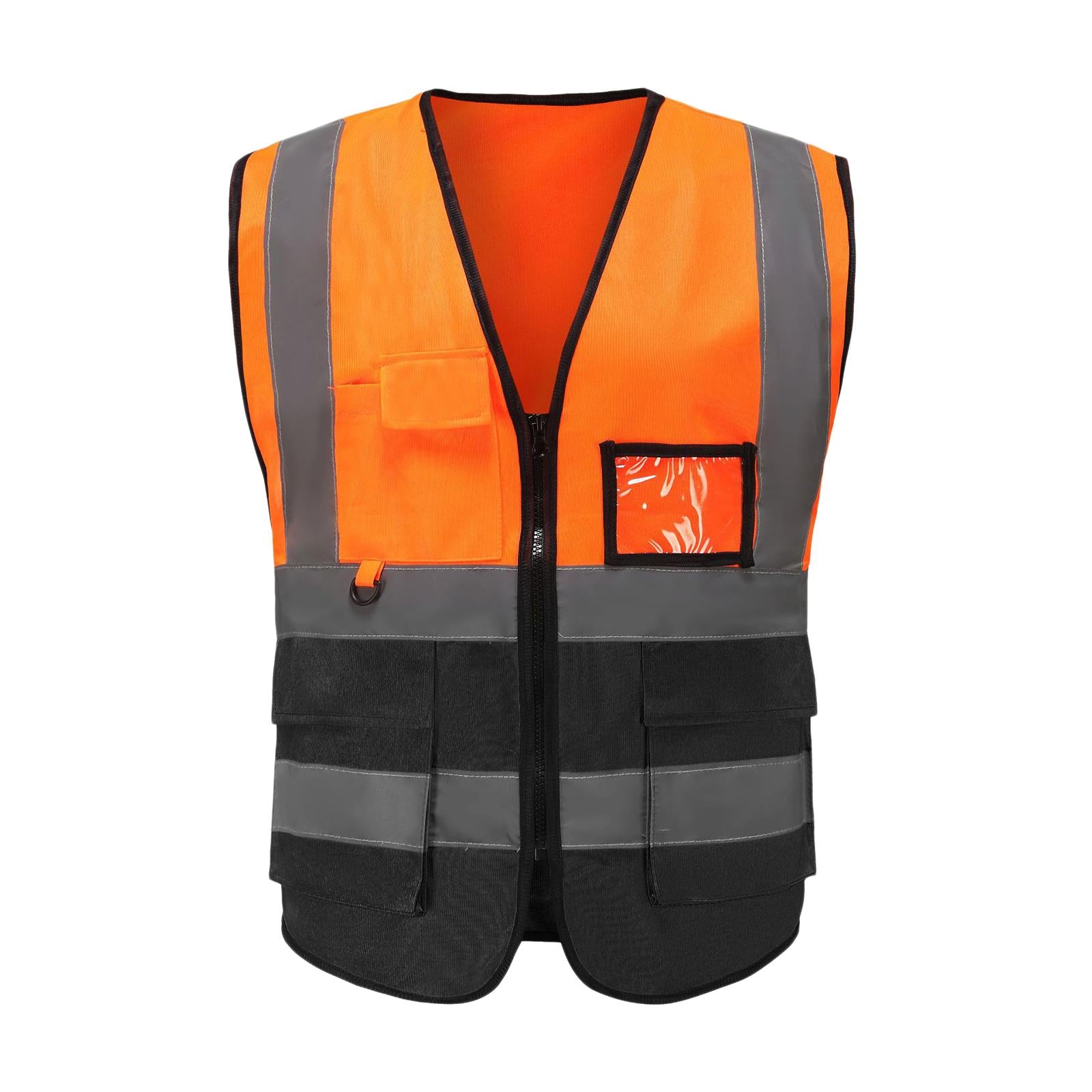 Reflective Vest Safety Vest for Engineering Construction Orange Black