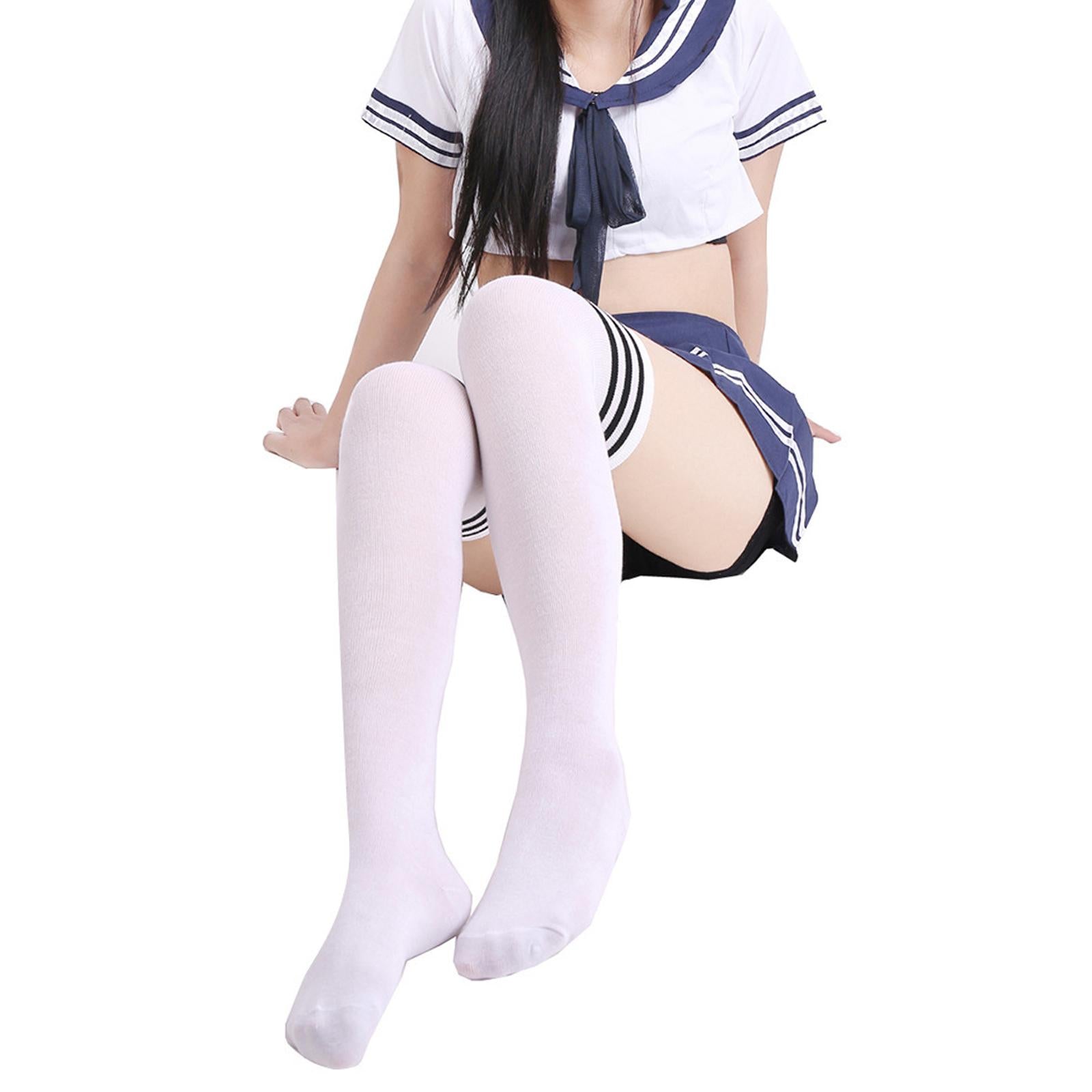 Women Knee High Tube Socks Compression Sock Women Sport Black bars on white