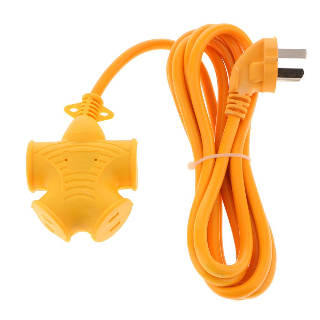 4 Plug Grounded Outlet Extender Surge Protector Grounded Adapter+3m Wire