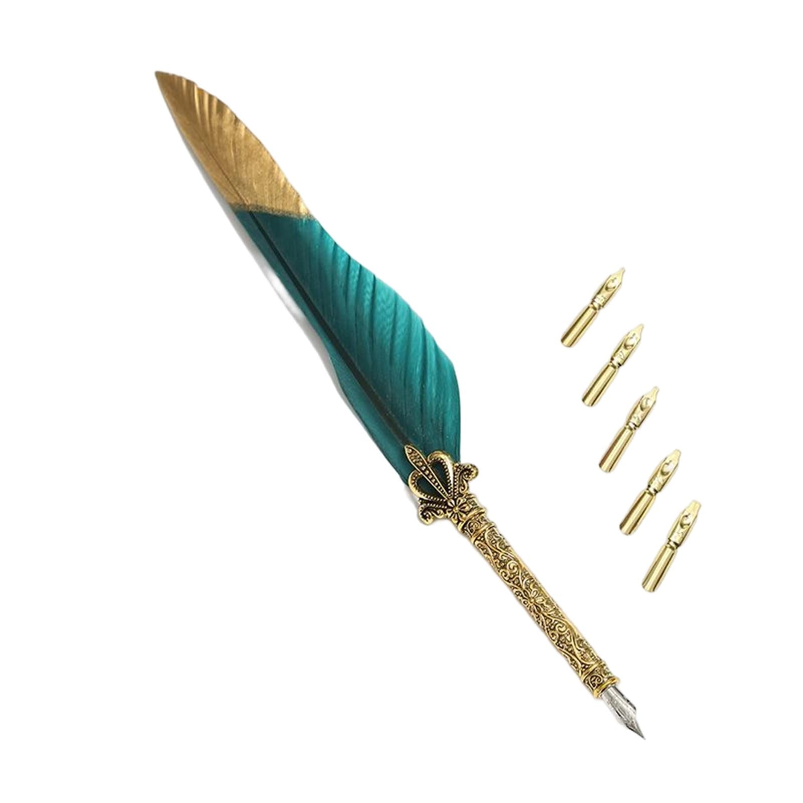 Feather ink Pen Engraved Nib Strong and Sturdy for Decoration Birthday Green