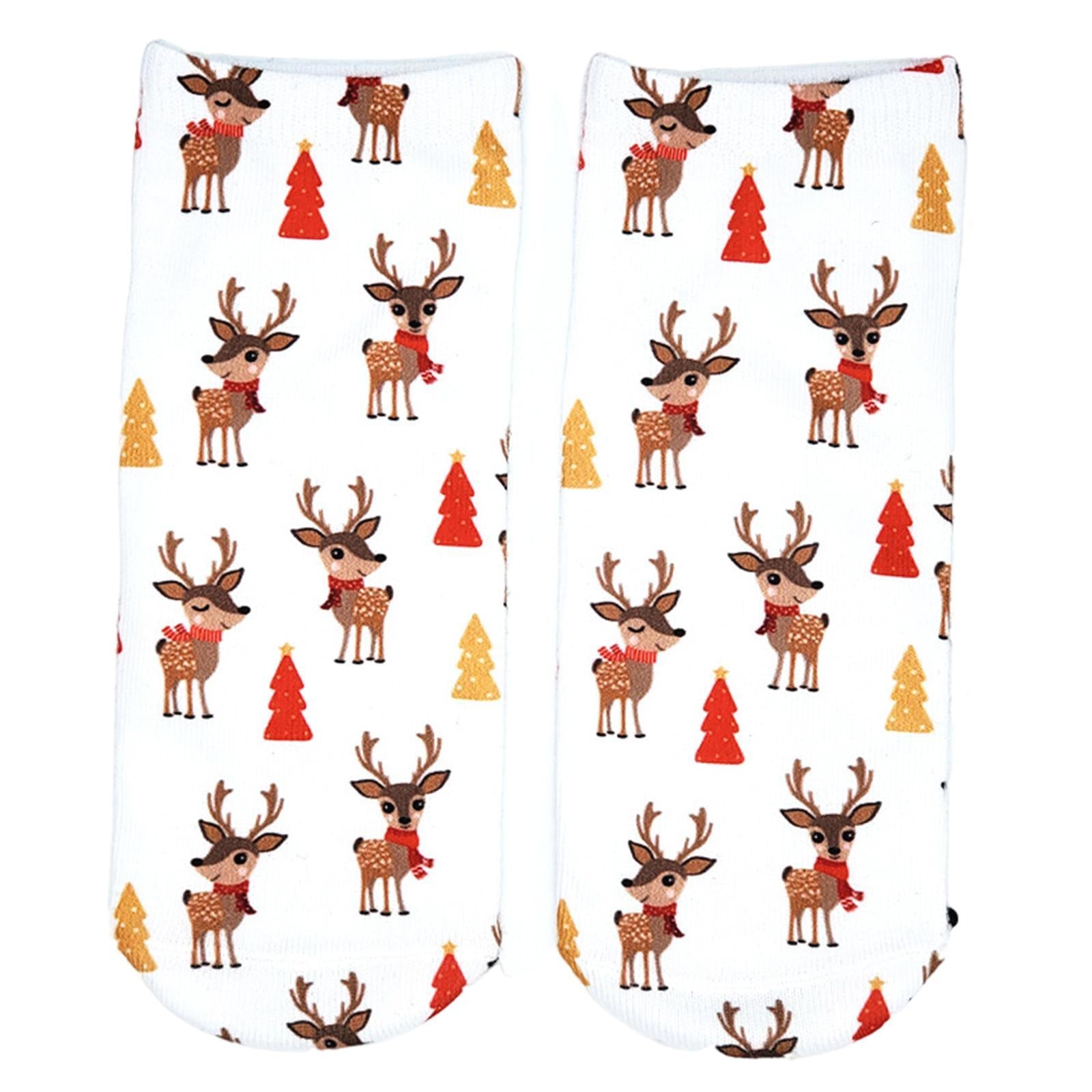 Fashion Low Crew Socks Chrismas Short Sock Breathable for Girls Boys Men Cute Deer White