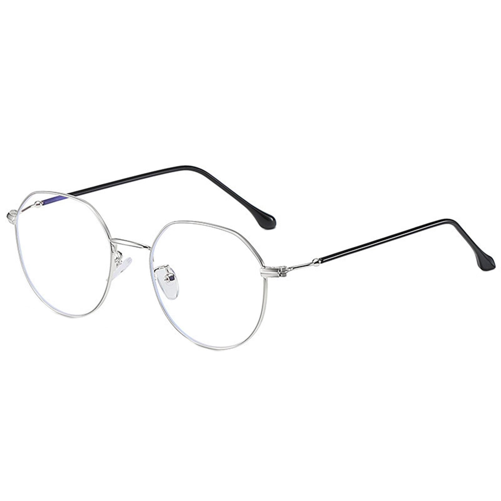 Irregular Glasses Clear Flat Lens Anti Blue Light for Men/Women silver