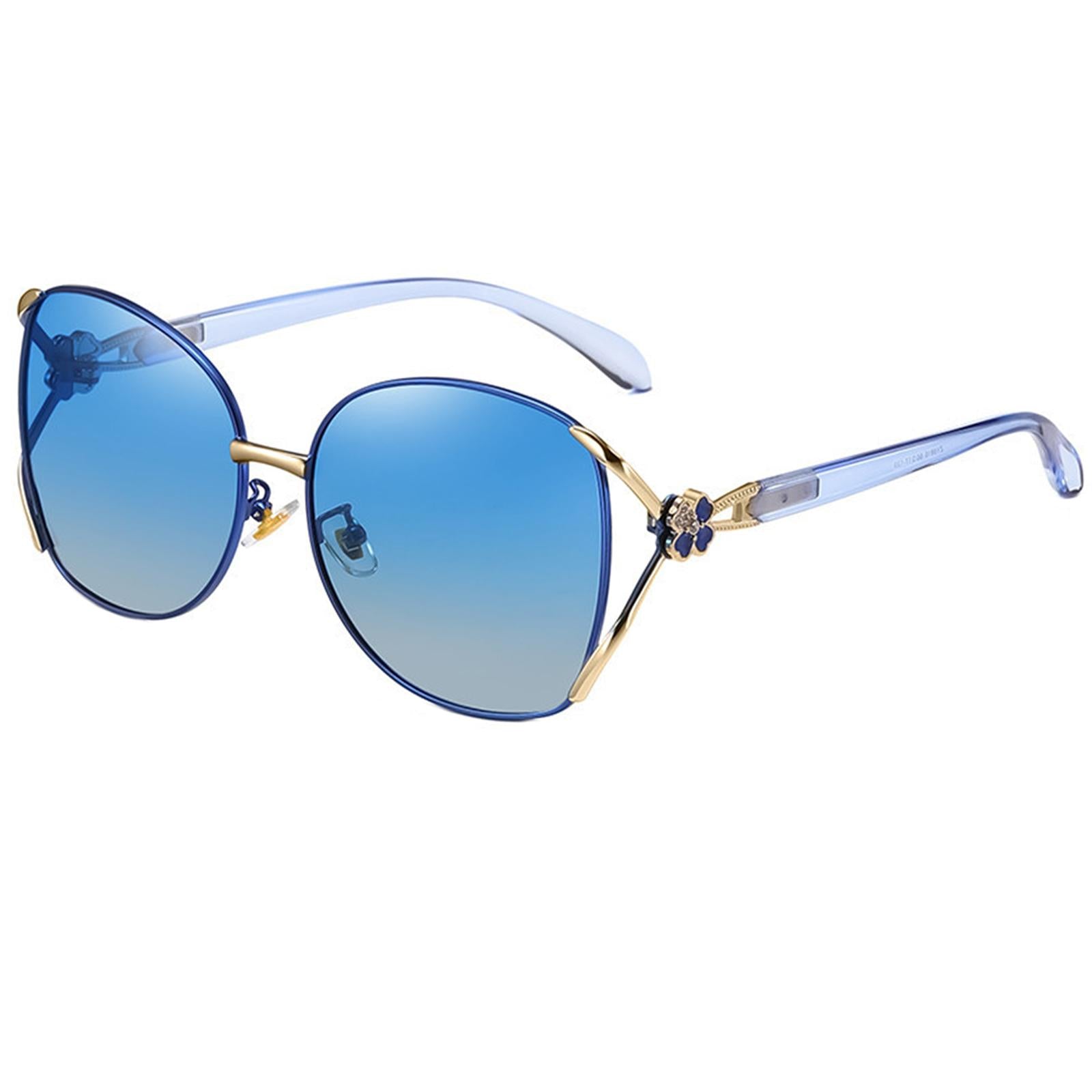 Classic Sun Glasses Fashion UV400 Ladies Large Frame Polarized Sunglasses Blue