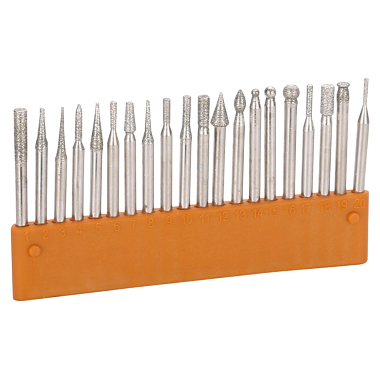 20Pc Diamond Grinding Burr Drill Bit Mix Set 3mm Shank Deburring Rotary Tool