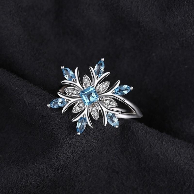 Fashion 925 Sterling Silver Snowflake Flower Blue Topaz Ring Jewelry Women, Ring Size:10