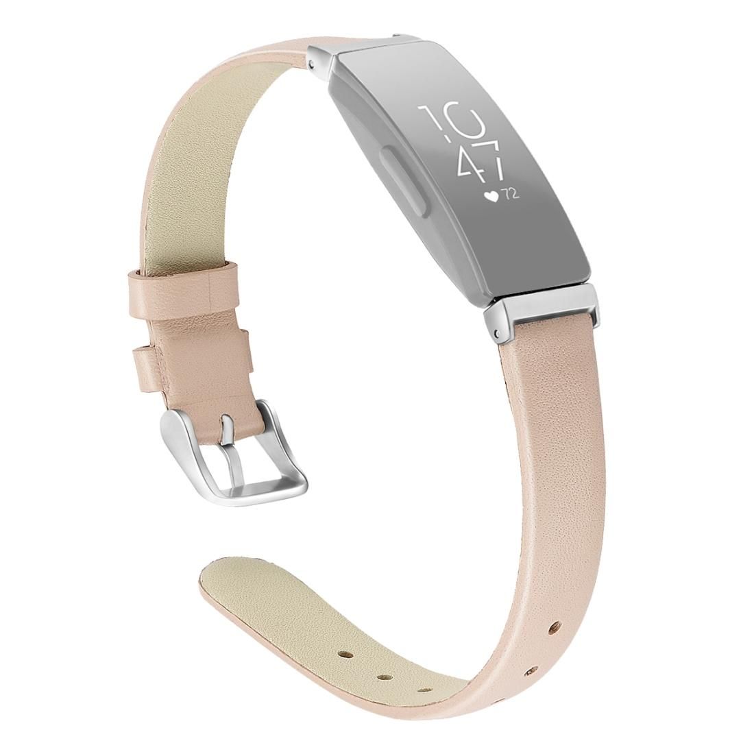 For Fitbit Inspire / Inspire HR Leather Replacement Wrist Strap Watchband with Metal Connector, Size:L (Apricot)