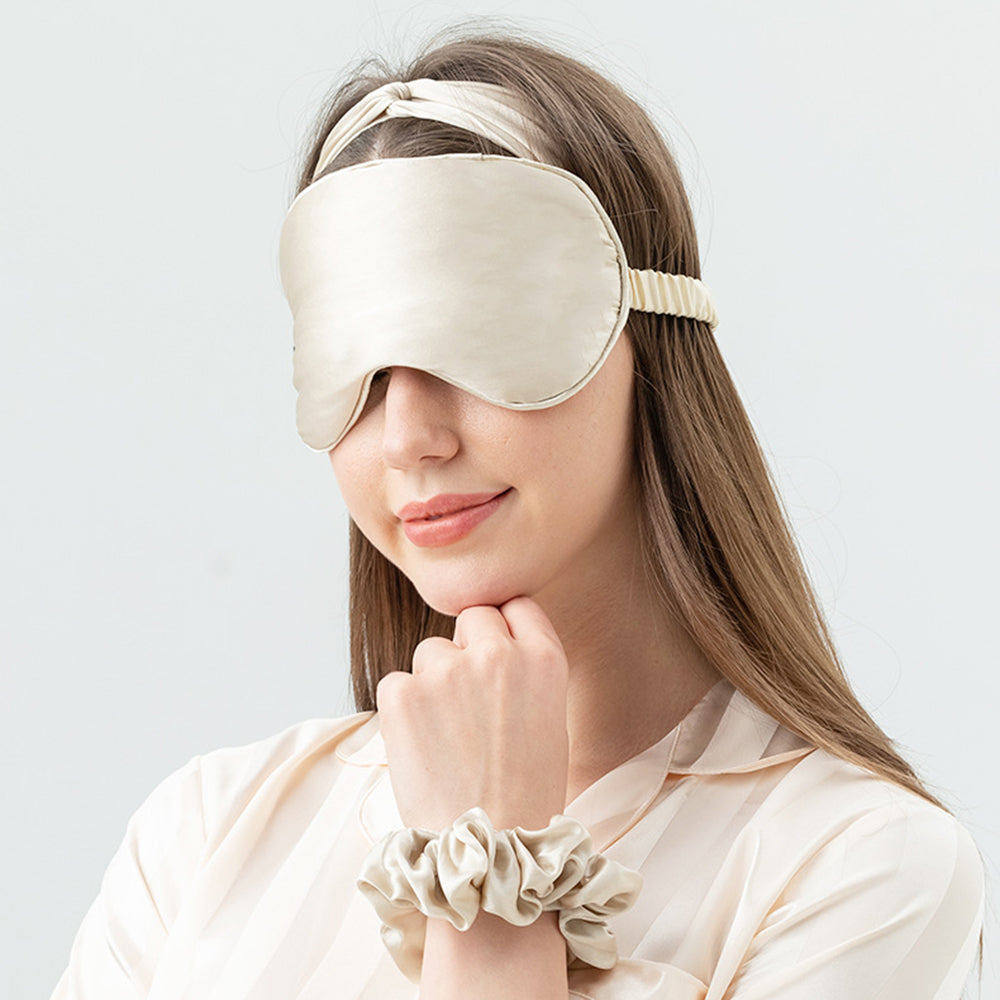 16 Momme Sleep Nap Mulberry Silk Eye Mask Elastic Headband Soft Eye Cover Eyeshade - Camel