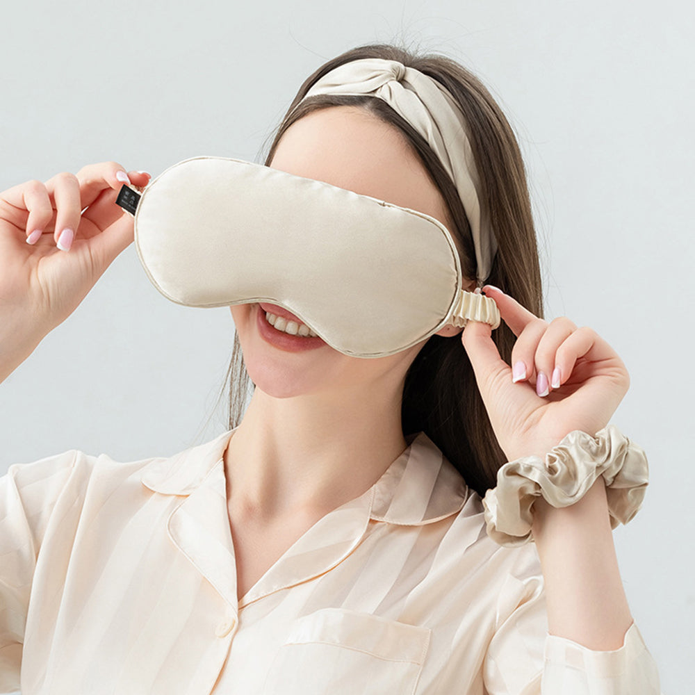 16 Momme Sleep Nap Mulberry Silk Eye Mask Elastic Headband Soft Eye Cover Eyeshade - Camel