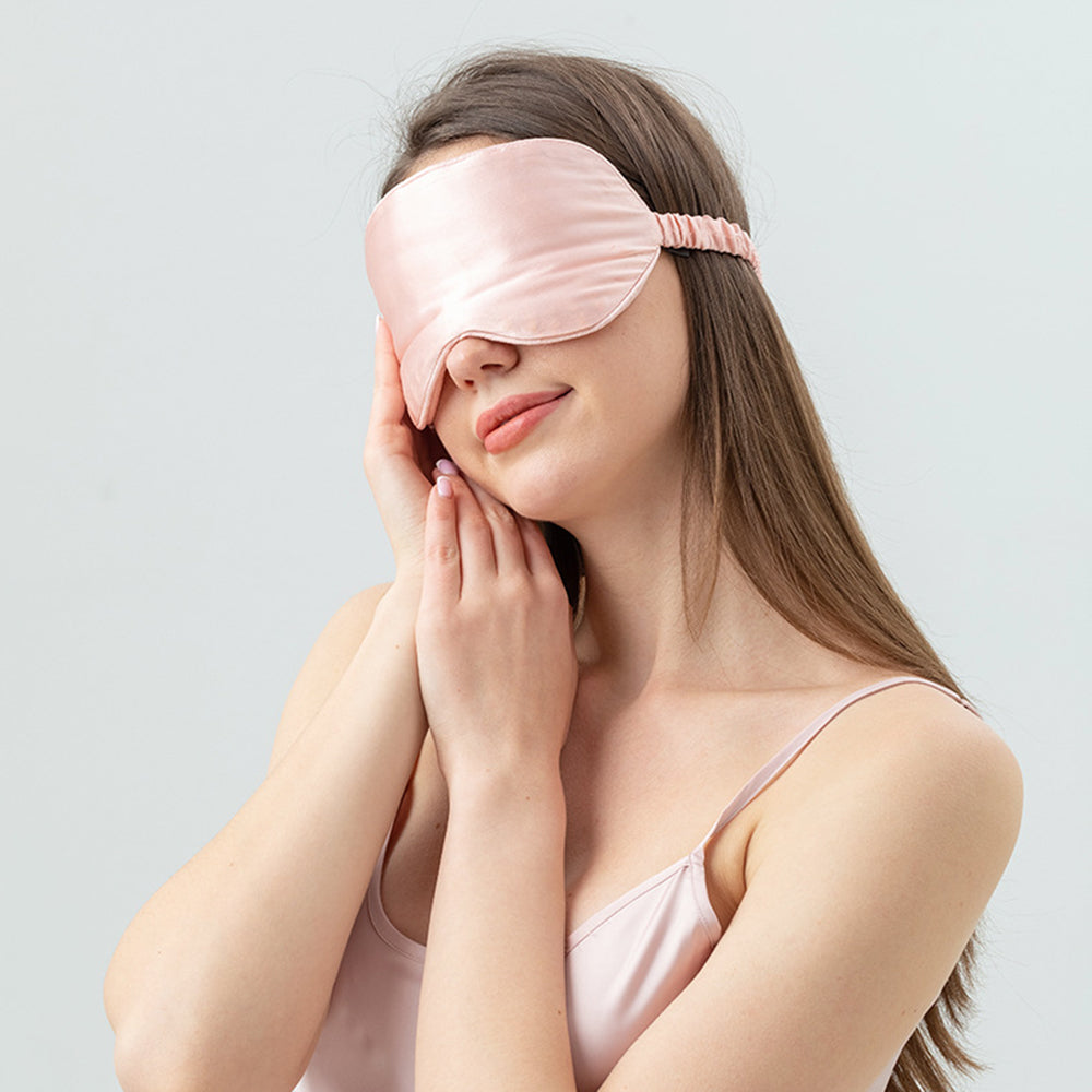 22 Momme Sleep Nap Eye Mask Mulberry Silk Elastic Headband Eye Cover Eyeshade - Deep Pink