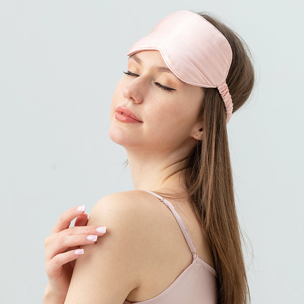 22 Momme Sleep Nap Eye Mask Mulberry Silk Elastic Headband Eye Cover Eyeshade - Light Pink