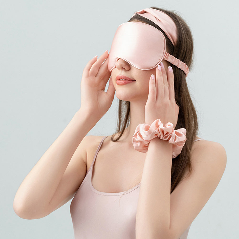 22 Momme Sleep Nap Eye Mask Mulberry Silk Elastic Headband Eye Cover Eyeshade - Light Pink