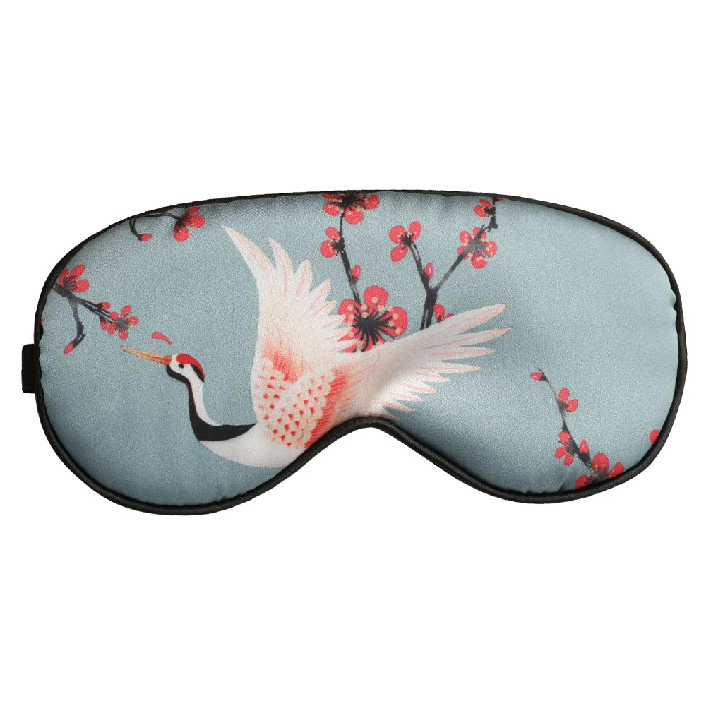 Crane Pattern Satin Sleep Nap Eye Mask Adjustable Headband Shading Eye Cover - Baby Blue