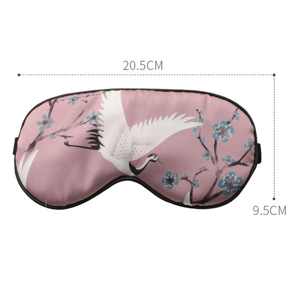 Crane Pattern Satin Sleep Nap Eye Mask Adjustable Headband Shading Eye Cover - Baby Blue