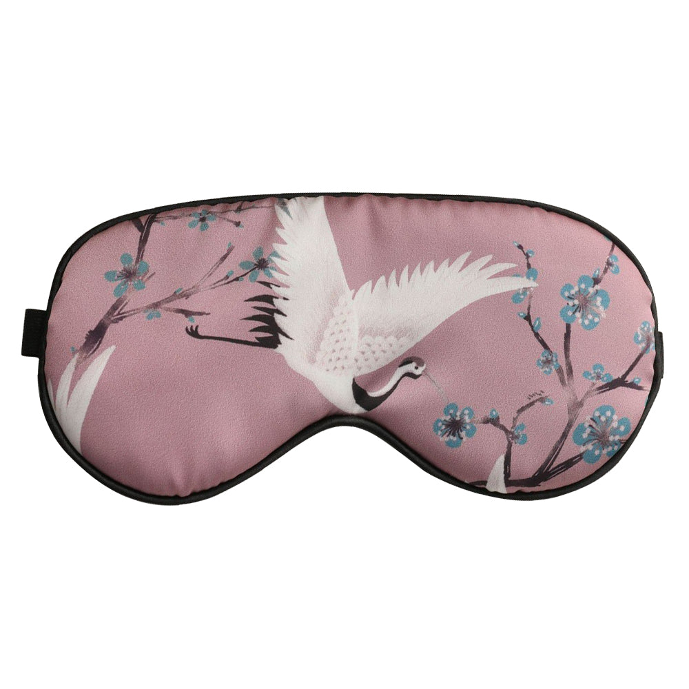 Crane Pattern Satin Sleep Nap Eye Mask Adjustable Headband Shading Eye Cover - Pink