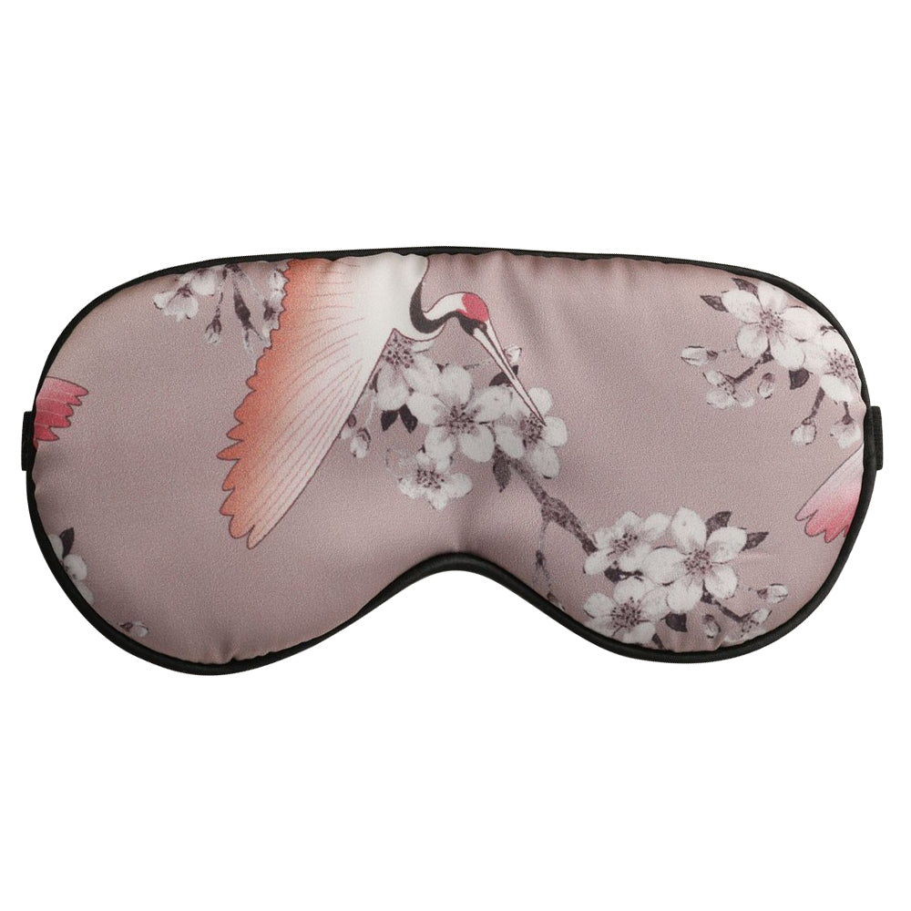 Crane Pattern Satin Sleep Nap Eye Mask Adjustable Headband Shading Eye Cover - Light Purple