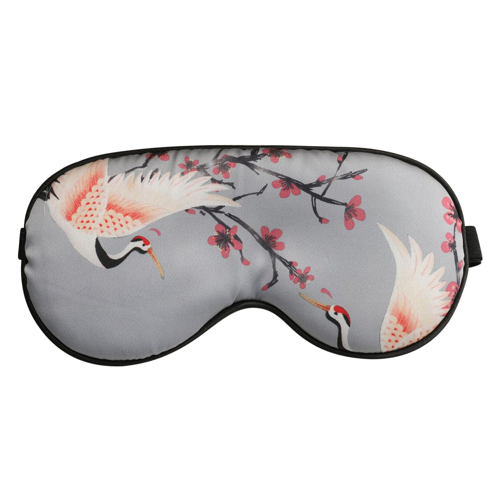 Crane Pattern Satin Sleep Nap Eye Mask Adjustable Headband Shading Eye Cover - Grey