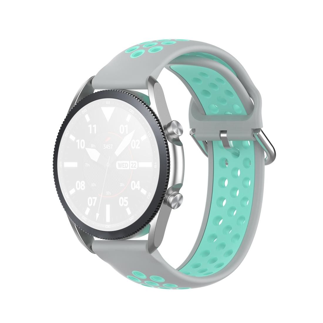 For Galaxy Watch 3 41mm Silicone Sports Two-tone Strap, Size: Free Size 20mm (Grey Teal)