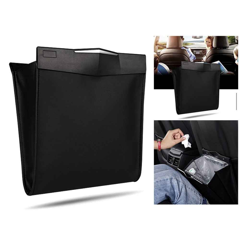 Foldable Car Hanging Seat Back Garbage Waste Bag Waterproof Organizer Storage Bag - Black