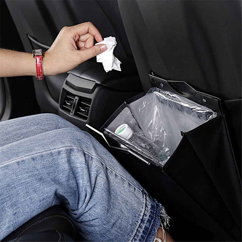 Foldable Car Hanging Seat Back Garbage Waste Bag Waterproof Organizer Storage Bag - Black