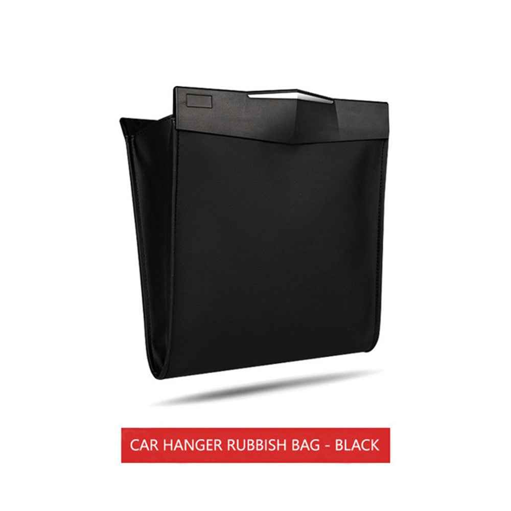 Foldable Car Hanging Seat Back Garbage Waste Bag Waterproof Organizer Storage Bag - Black