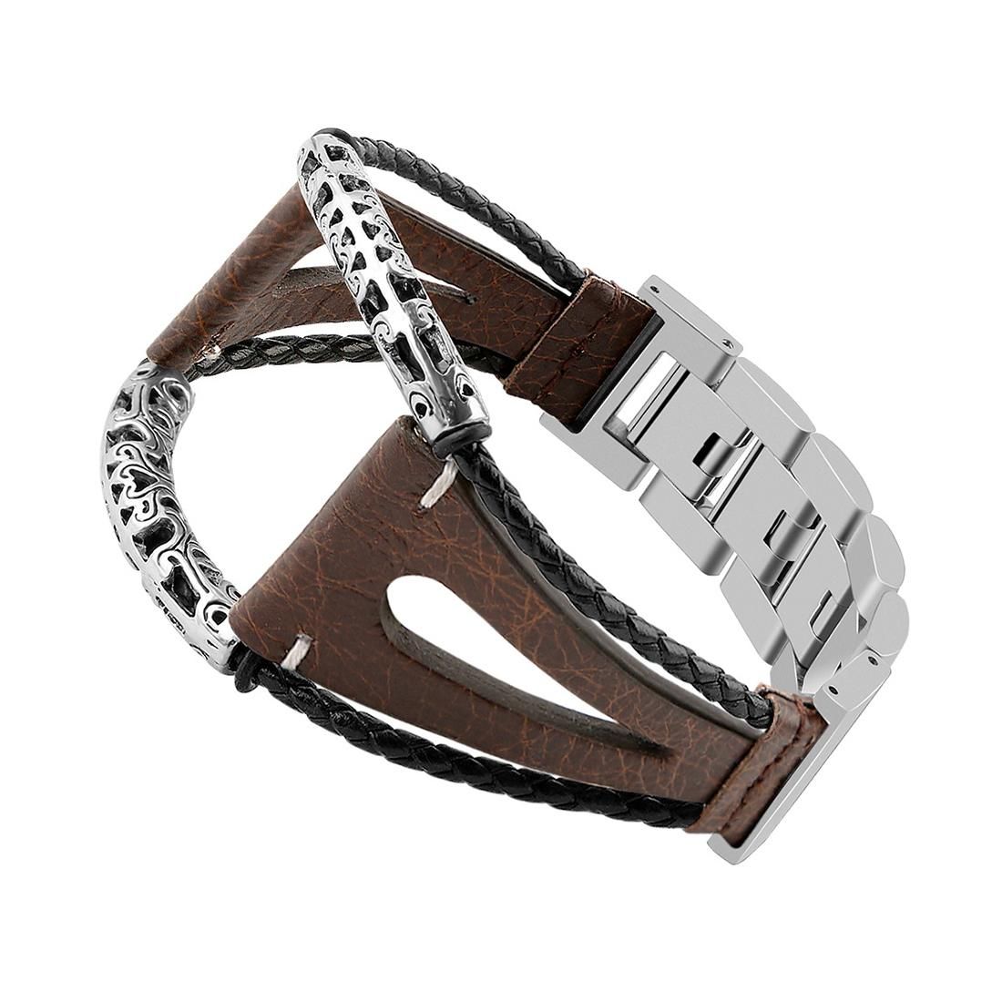 For Galaxy Watch / Gear S3 46mm Metal Woven Sheepskin Rope Chain Leather Strap Watchband, Style:A (Brown)