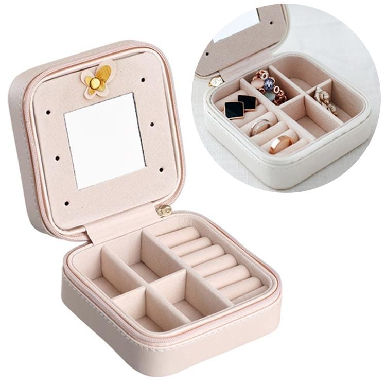 Macaron Small Jewelry Box Rings and Earrings Mirrored Travel Storage Case (Light Pink)