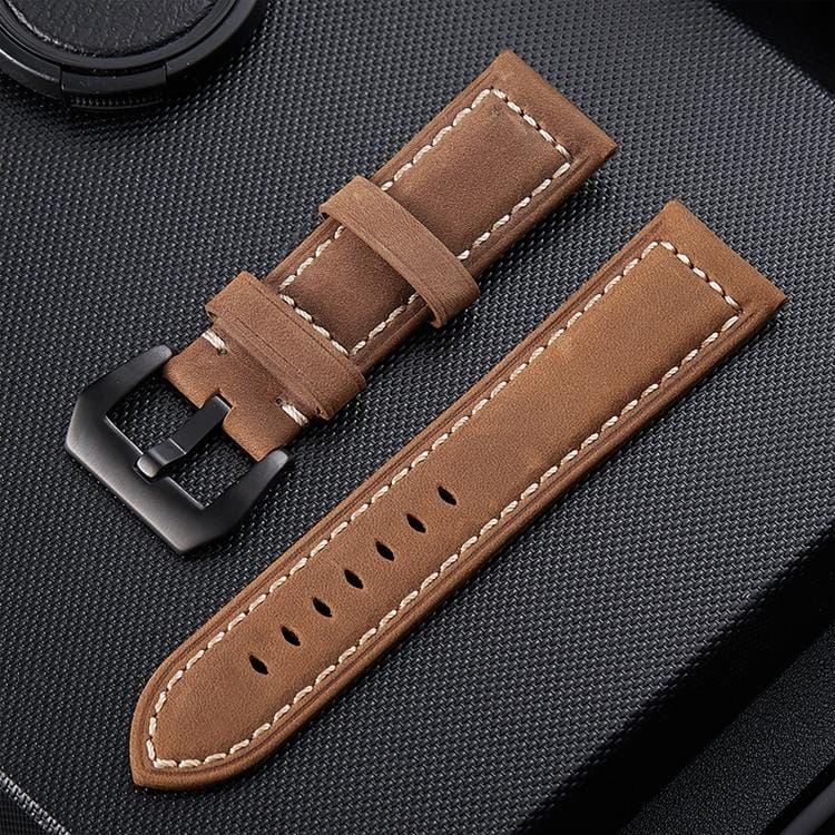 Crazy Horse Layer Frosted Black Buckle Watch Leather Wrist Strap, Size: 26mm (Light Brown)