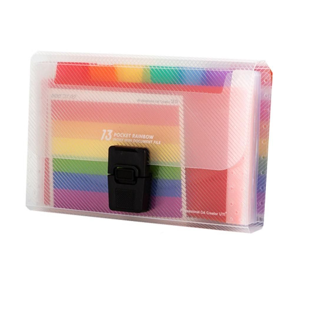 13 Grid Expanding File Folder A6 Document Buckle Lanyard Bag Multicolor Expanding File (Multicolor Buckle)